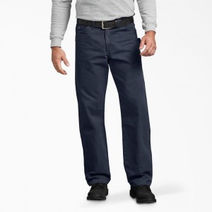 Navy Men's Dickies Relaxed Fit Sanded Duck Carpenter Pants | JVE745601