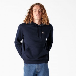 Navy Men's Dickies Skateboarding Chest Logo Hoodie | PIU564981