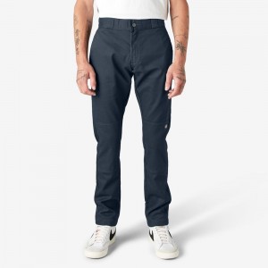 Navy Men's Dickies Skinny Fit Double Knee Work Pants | OFC798251