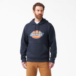 Navy Men's Dickies Water Repellent Logo Hoodie | BSA068157