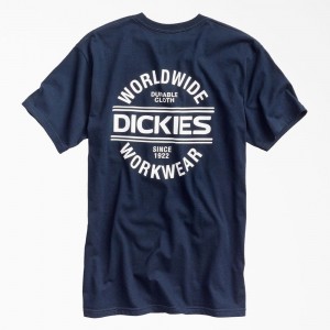 Navy Men's Dickies Worldwide Workwear Graphic T-Shirt | BFQ365201