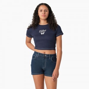 Navy Women's Dickies Butterfly Graphic Cropped Baby T-Shirt | SKX130496