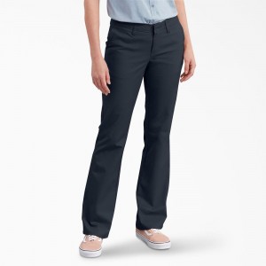 Navy Women's Dickies FLEX Slim Fit Bootcut Pants | ILP954217