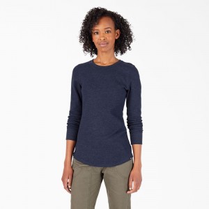 Navy Women's Dickies Long Sleeve Thermal T-Shirt | IHD057938