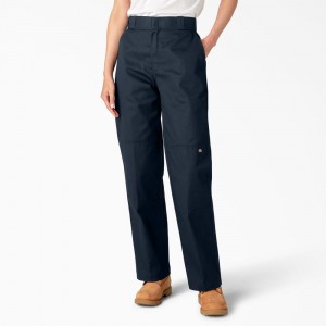 Navy Women's Dickies Loose Fit Double Knee Work Pants | CIY941732