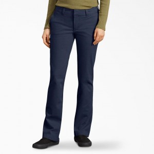 Navy Women's Dickies Perfect Shape Relaxed Fit Bootcut Pants | FUT524109