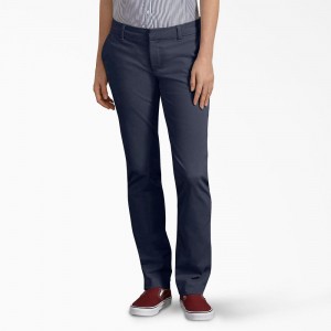 Navy Women's Dickies Perfect Shape Straight Fit Pants | PRA403129