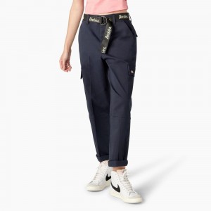 Navy Women's Dickies Relaxed Fit Contrast Stitch Cropped Cargo Pants | ZGE389562