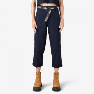 Navy Women's Dickies Relaxed Fit Cropped Cargo Pants | KRC250947