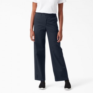 Navy Women's Dickies Relaxed Fit Wide Leg Pants | PAK197852