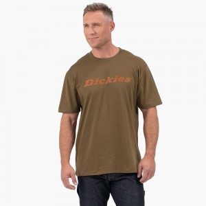 Olive Men's Dickies Short Sleeve Wordmark Graphic T-Shirt | RJX089764