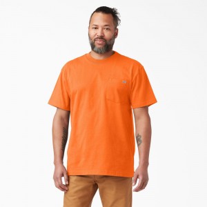 Orange Men's Dickies Heavyweight Neon Short Sleeve Pocket T-Shirt | KRT983765