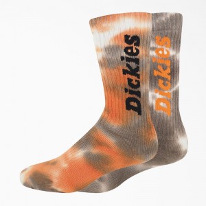 Orange Men's Dickies Tie-Dye Crew 2-Pack Socks | SOE501928