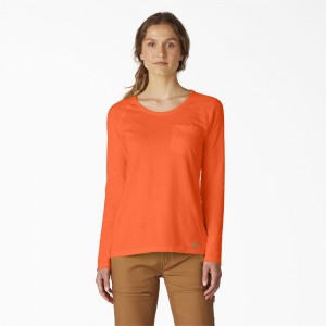 Orange Women's Dickies Cooling Long Sleeve Pocket T-Shirt | AQK709136