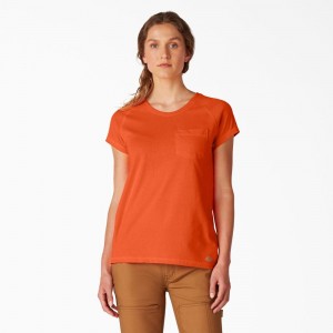 Orange Women's Dickies Cooling Short Sleeve Pocket T-Shirt | LJH540978