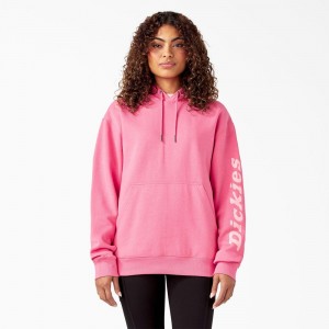 Pink Men's Dickies Breast Cancer Awareness Logo Hoodie | RWT928310