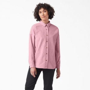 Pink Women's Dickies Halleyville Oversized Corduroy Shirt | PVD352867