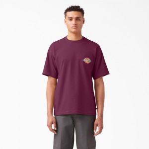 Purple Men's Dickies Chest Logo Pocket T-Shirt | FIR238069