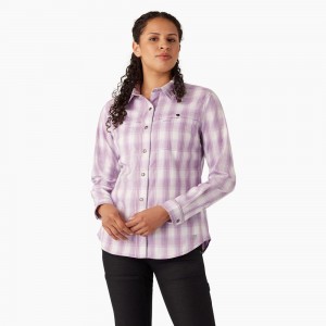 Purple Women's Dickies Cooling Roll-Tab Work Shirts | NAP276938