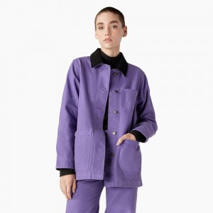 Purple Women's Dickies Duck Canvas Chore Coat Jacket | GRV745128