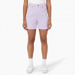 Purple Women's Dickies Regular Fit Hickory Stripe Shorts | ERM951247