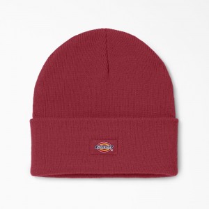 Red Women's Dickies Cuffed Knit Beanie | QMN234068