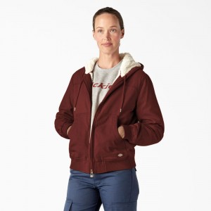 Red Women's Dickies Fleece Lined Duck Canvas Jacket | KTI730295