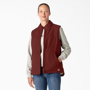 Red Women's Dickies Fleece Lined Duck Canvas Vest | CFZ513290