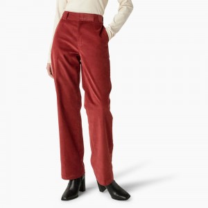 Red Women's Dickies Halleyville Regular Fit Wide Leg Corduroy Pants | PDG762451