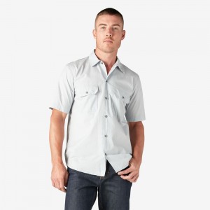 White Men's Dickies 1922 Short Sleeve Work Shirts | GXR587942