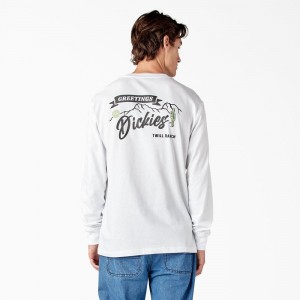 White Men's Dickies Dighton Long Sleeve Graphic T-Shirt | QDT705129