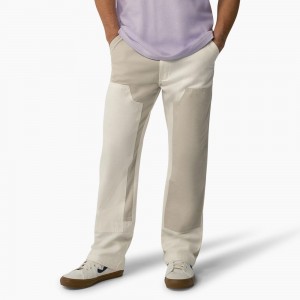 White Men's Dickies Eddyville Relaxed Fit Double Knee Pants | EDY638054