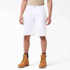 White Men's Dickies FLEX Relaxed Fit Utility Painter's Shorts | INC647183