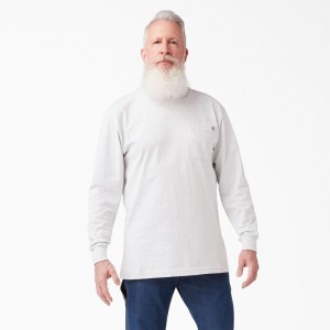 White Men's Dickies Heavyweight Long Sleeve Pocket T-Shirt | SOG237806