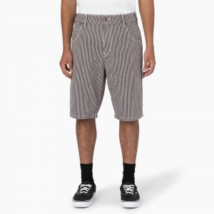 White Men's Dickies Hickory Stripe Relaxed Fit Carpenter Shorts | MUE763029