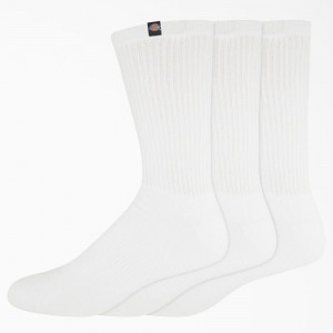 White Men's Dickies Label Crew 3-Pack Socks | GOR097823