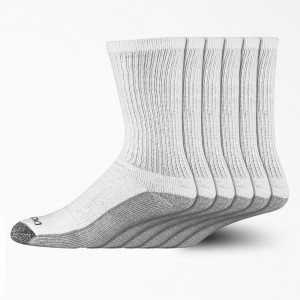 White Men's Dickies Moisture Control Crew Work 6-Pack Socks | XNU263410