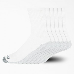 White Men's Dickies Moisture Control Mid-Crew 6-Pack Socks | LCK260978