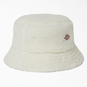 White Men's Dickies Red Chute Fleece Bucket Hat | AVW376218