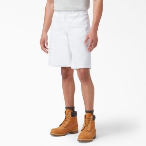 White Men's Dickies Relaxed Fit Carpenter Painter Shorts | HDY594876