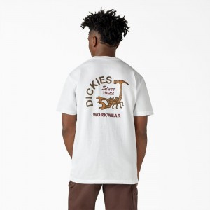 White Men's Dickies Scorpion Heavyweight T-Shirt | AOR218903