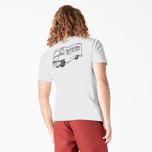 White Men's Dickies Skateboarding Pool Drainage Graphic T-Shirt | GYN583901