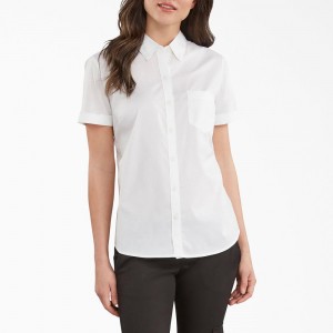 White Women's Dickies Button-Up Shirt | NEU289013