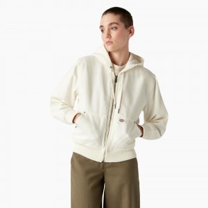 White Women's Dickies Duck Canvas Fleece Lined Jacket | YBL135490