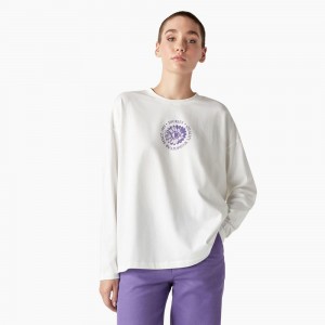 White Women's Dickies Garden Plain Long Sleeve T-Shirt | OWR948015