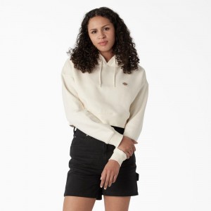 White Women's Dickies Oakport Cropped Hoodie | GKF054672