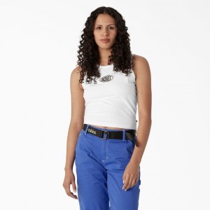 White Women's Dickies Racerback Cropped Tank Top | JHM937061