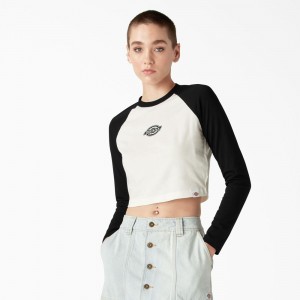 White Women's Dickies Sodaville Long Sleeve Cropped T-Shirt | MID781362