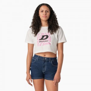 White Women's Dickies Zebra Graphic Cropped T-Shirt | LKX763540