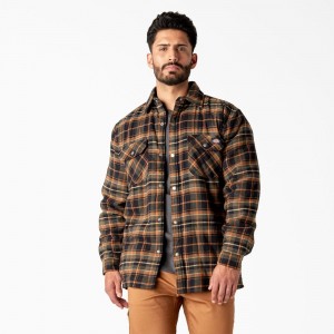 Yellow Men's Dickies Water Repellent Fleece-Lined Flannel Shirt Jacket | PZA481072